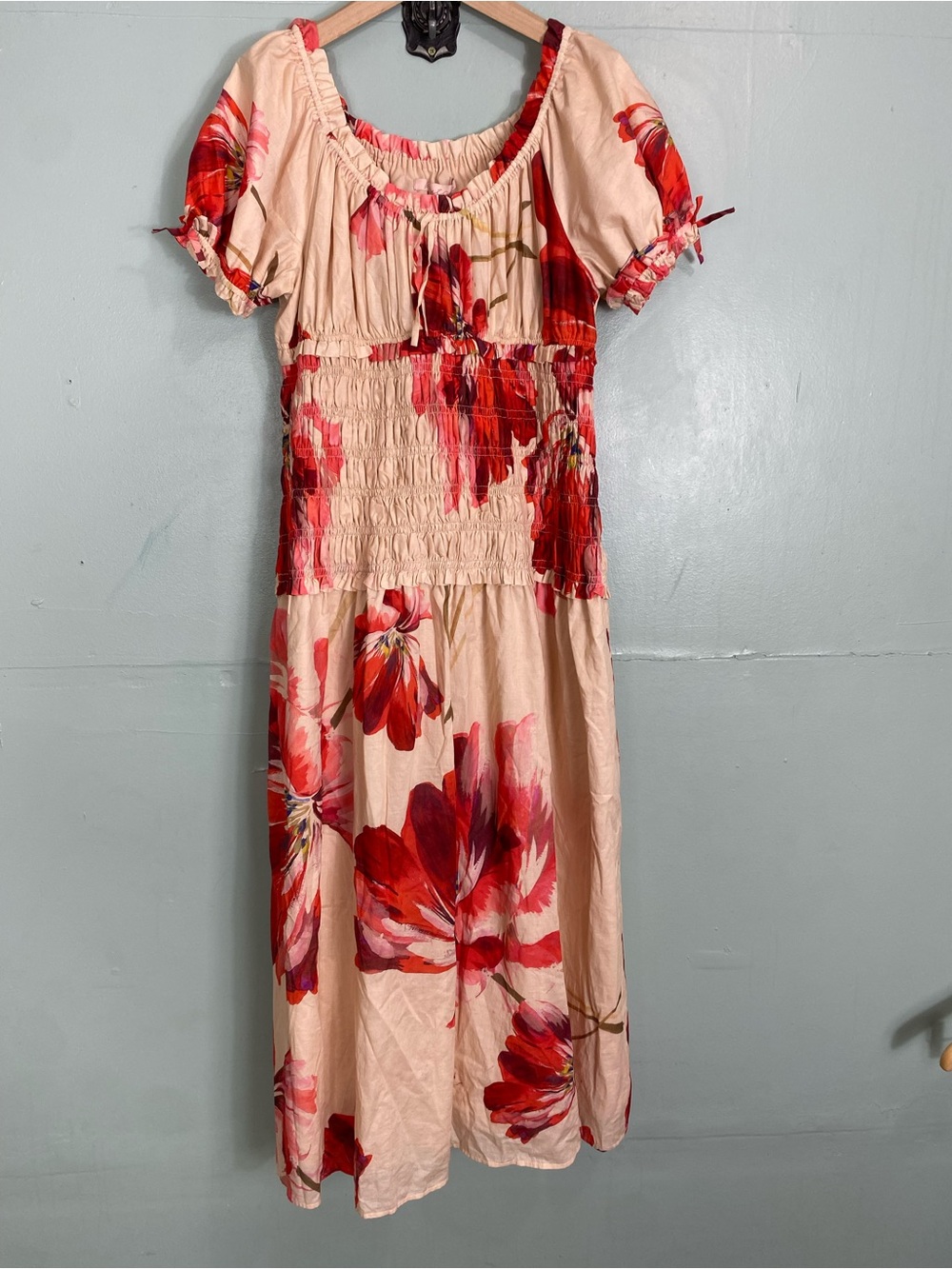 Hutch Maternity Puff Sleeve Smocked Dress Floral Maxi Large Sundress - Picture 2 of 7